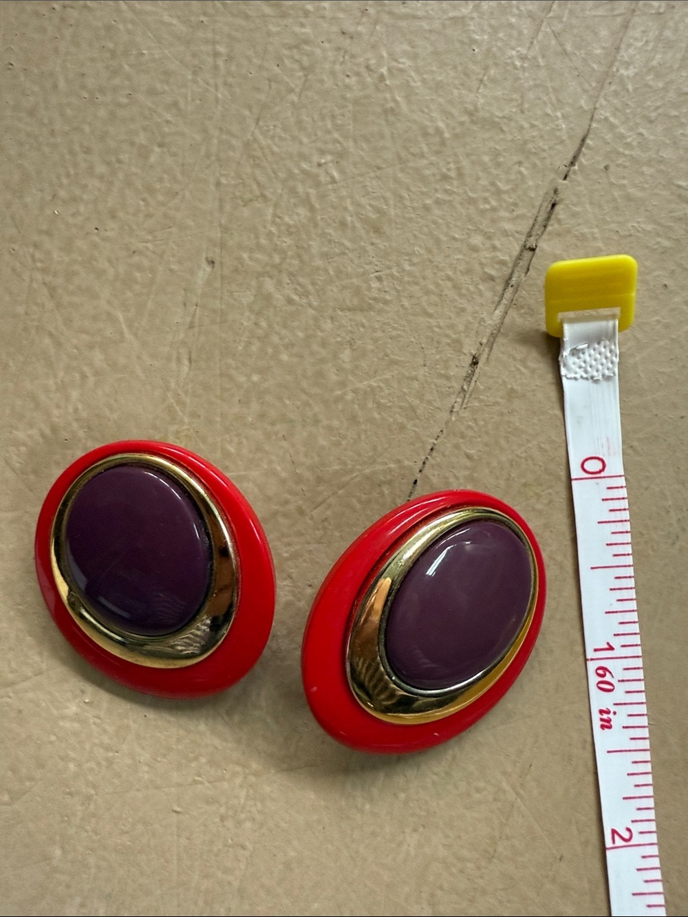 Bold Red, Gold, and Purple Oval Post Earrings